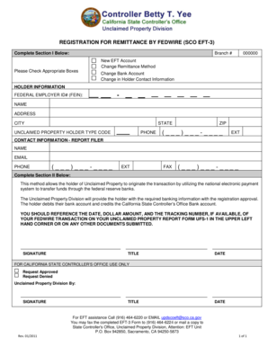 Registration for Remittance by Fedwire (SCO EFT-3)