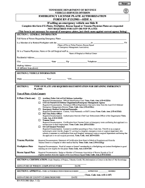 Tennessee Emergency License Plate Authorization