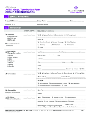 Health Republic Insurance of New York Add/Change/Termination Form