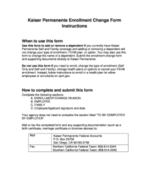 Kaiser Permanente Enrollment Change Form