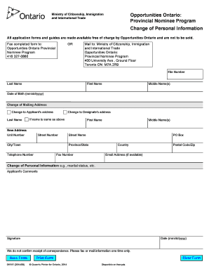 Ontario Provincial Nominee Program Change of Personal Information Form