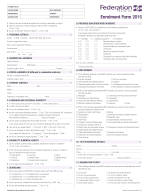 Federation Training Enrolment Form 2015