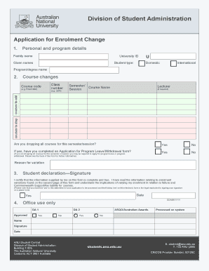 Application for Enrolment Change