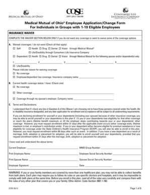 Medical Mutual of Ohio Employee Application/Change Form