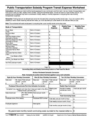 Public Transportation Subsidy Program Transit Expense Worksheet
