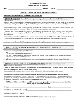 US Bankruptcy Court Debtor Electronic Noticing Request