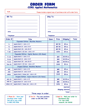 Order Form for Applied Mathematics Materials