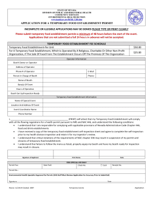 Nevada Temporary Food Establishment Permit