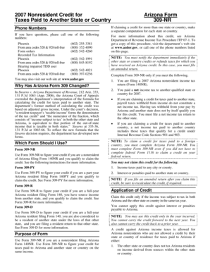Arizona Form 309-NR Nonresident Tax Credit