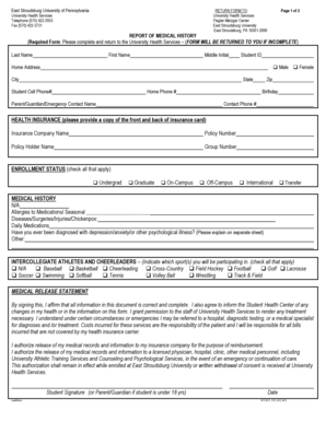 East Stroudsburg University Medical History Form