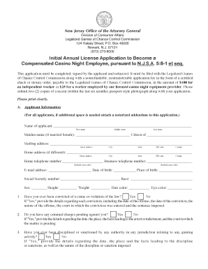 New Jersey Compensated Casino Night Employee License Application
