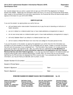 2014-2015 ISIR Dependent Certification Form