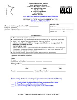 Minnesota Food Manager Certification Renewal Application