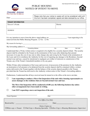 Public Housing Notice of Intent to Move