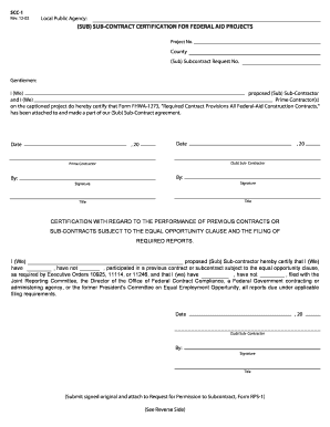 Sub-Contract Certification for Federal Aid Projects