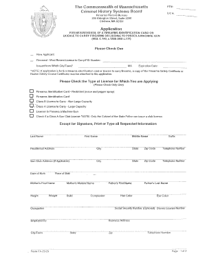 Massachusetts License to Carry Firearms Application
