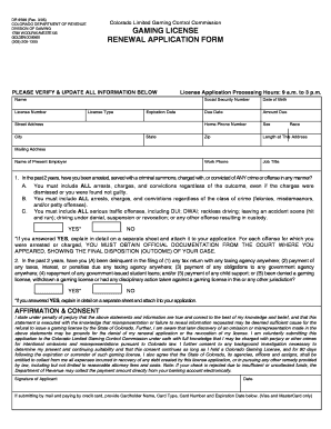 Colorado Gaming License Renewal Application