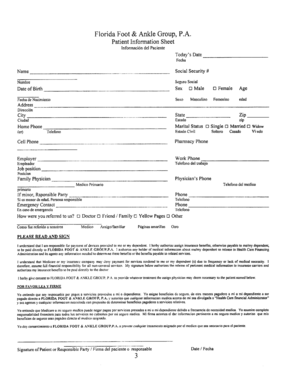 Florida Foot & Ankle Group Patient Information Sheet