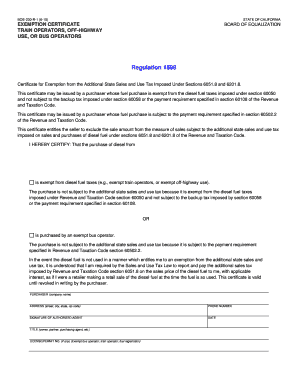 California Diesel Fuel Tax Exemption Certificate