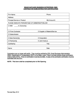 Disadvantaged Business Enterprise Certification Form