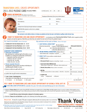 2011-2012 United Way Pledge Card