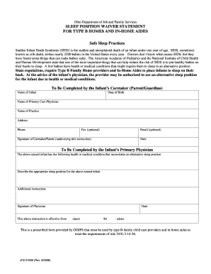 Ohio Sleep Position Waiver Statement