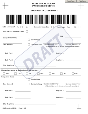 California Workers' Compensation Document Cover Sheet