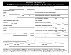 Pop Warner 2013 Volunteer Application
