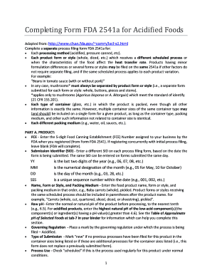 FDA 2541a Form for Acidified Foods