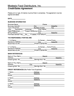 Visa d application form austria - Credit/Sales Agreement - Modesto Food