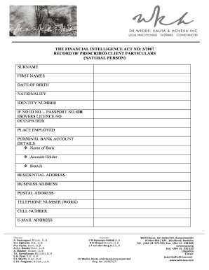 Financial Intelligence Act Client Particulars Form