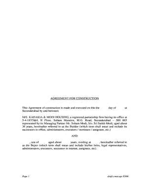 Construction Agreement for Bungalow