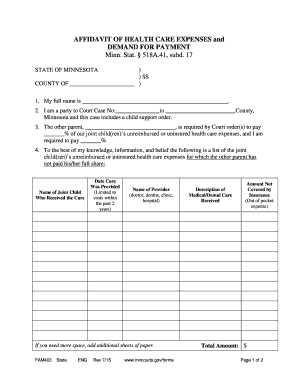 Affidavit of Health Care Expenses and Demand for Payment