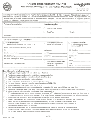 Arizona Transaction Privilege Tax Exemption Certificate