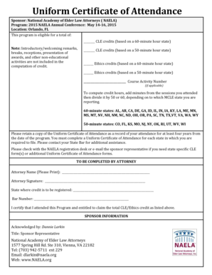Uniform Certificate of Attendance