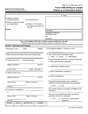 Form I-600 Petition to Classify Orphan as Immediate Relative