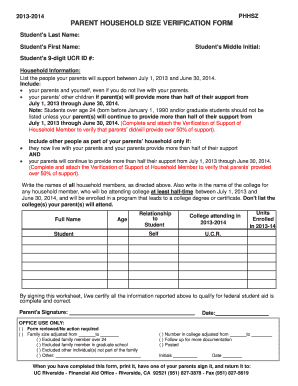 Parent Household Size Verification Form