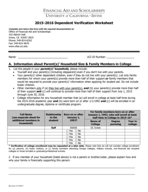 2015-2016 Dependent Verification Worksheet
