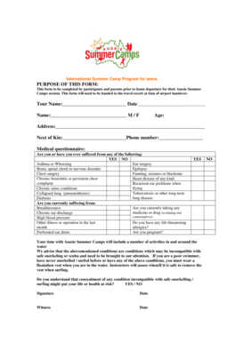 Aussie Summer Camps Waiver and Medical Form