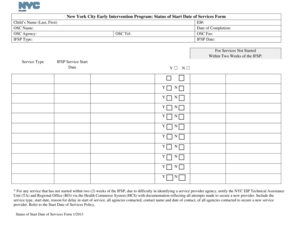 New York Early Intervention Service Start Date Form