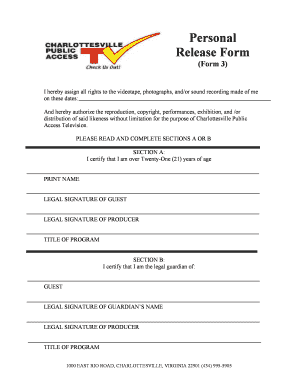 Personal Release Form for Media Rights