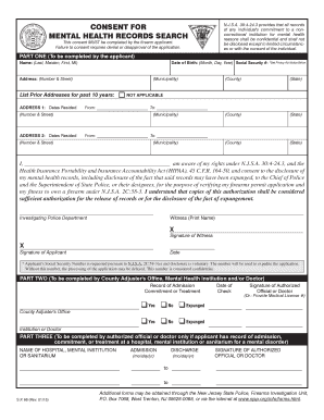 New Jersey Firearm Permit Mental Health Records Consent Form