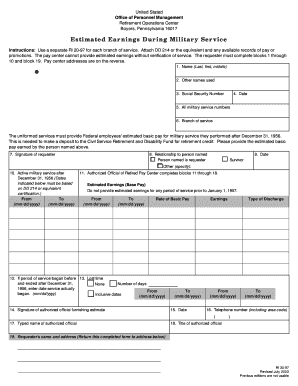 Estimated Earnings During Military Service Form