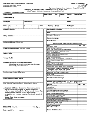 Wisconsin Elementary School Health Form