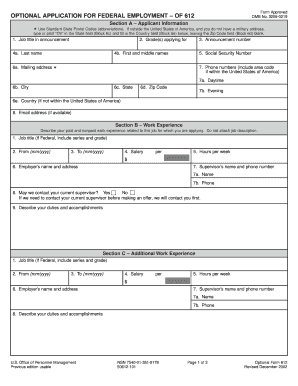 Optional Application for Federal Employment - OF 612