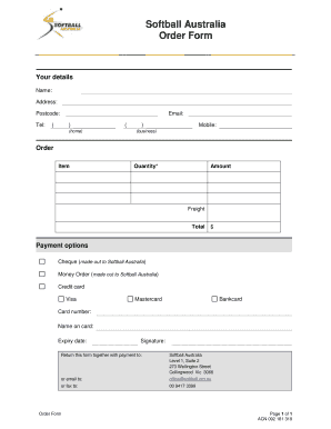 Softball Australia Order Form