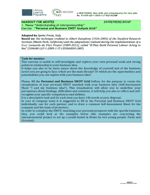 Exercise Personal and Business SWOT Analysis Grid - E-Mentoring - 3m e-mentoring