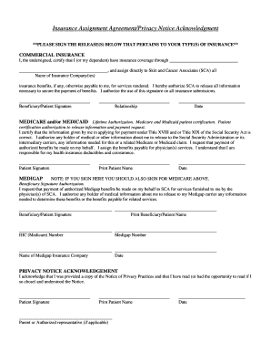 Insurance Assignment Agreement and Privacy Notice Acknowledgment