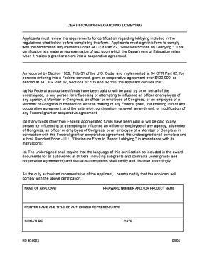Certification Regarding Lobbying