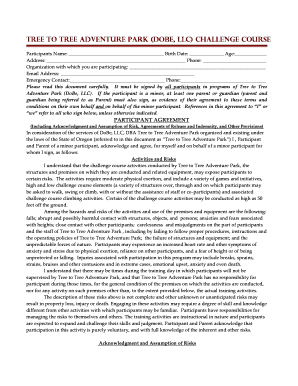Tree to Tree Adventure Park Participant Agreement